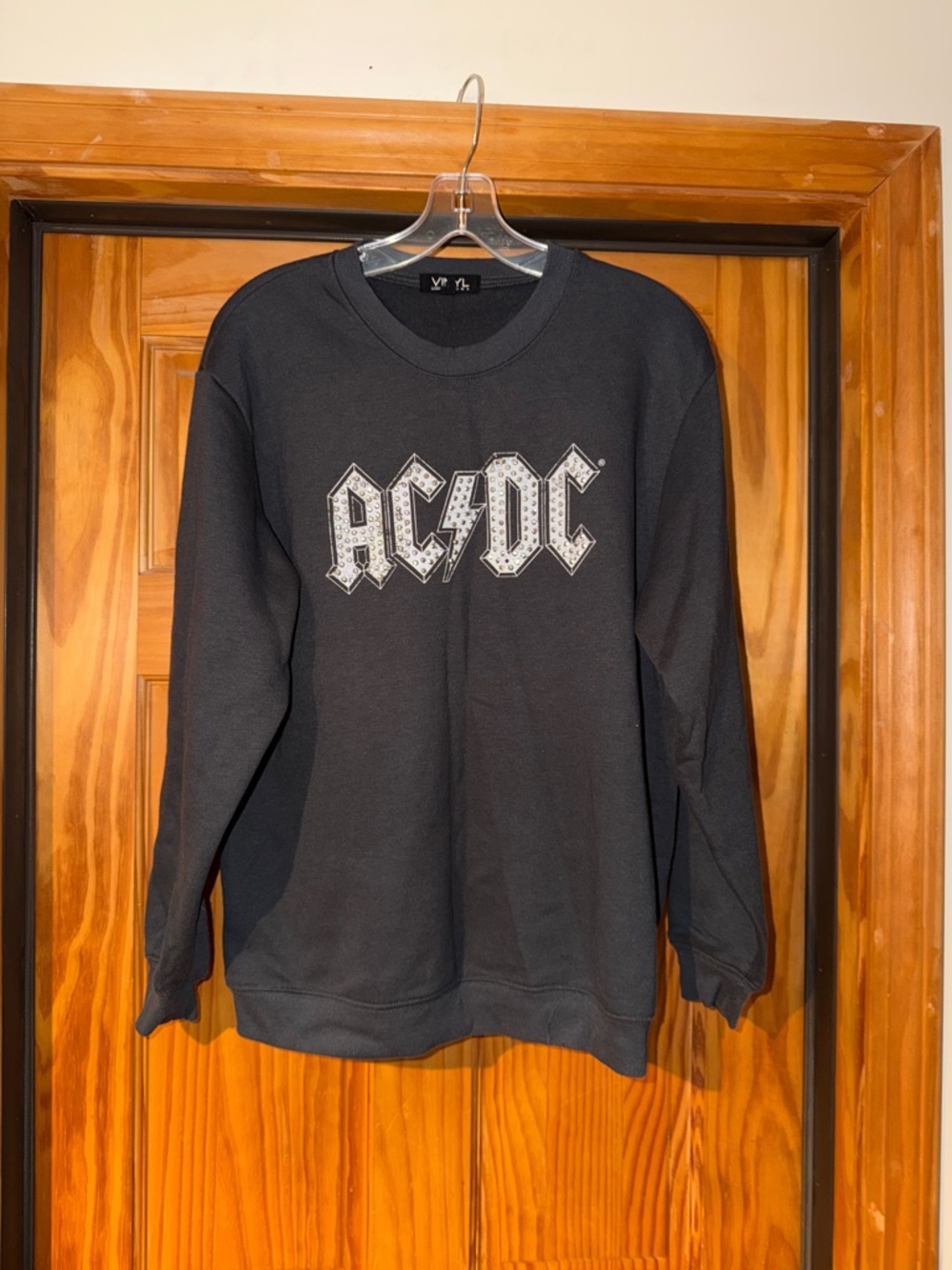 AC/DC Black Crewneck Sweatshirt with White Studded Logo